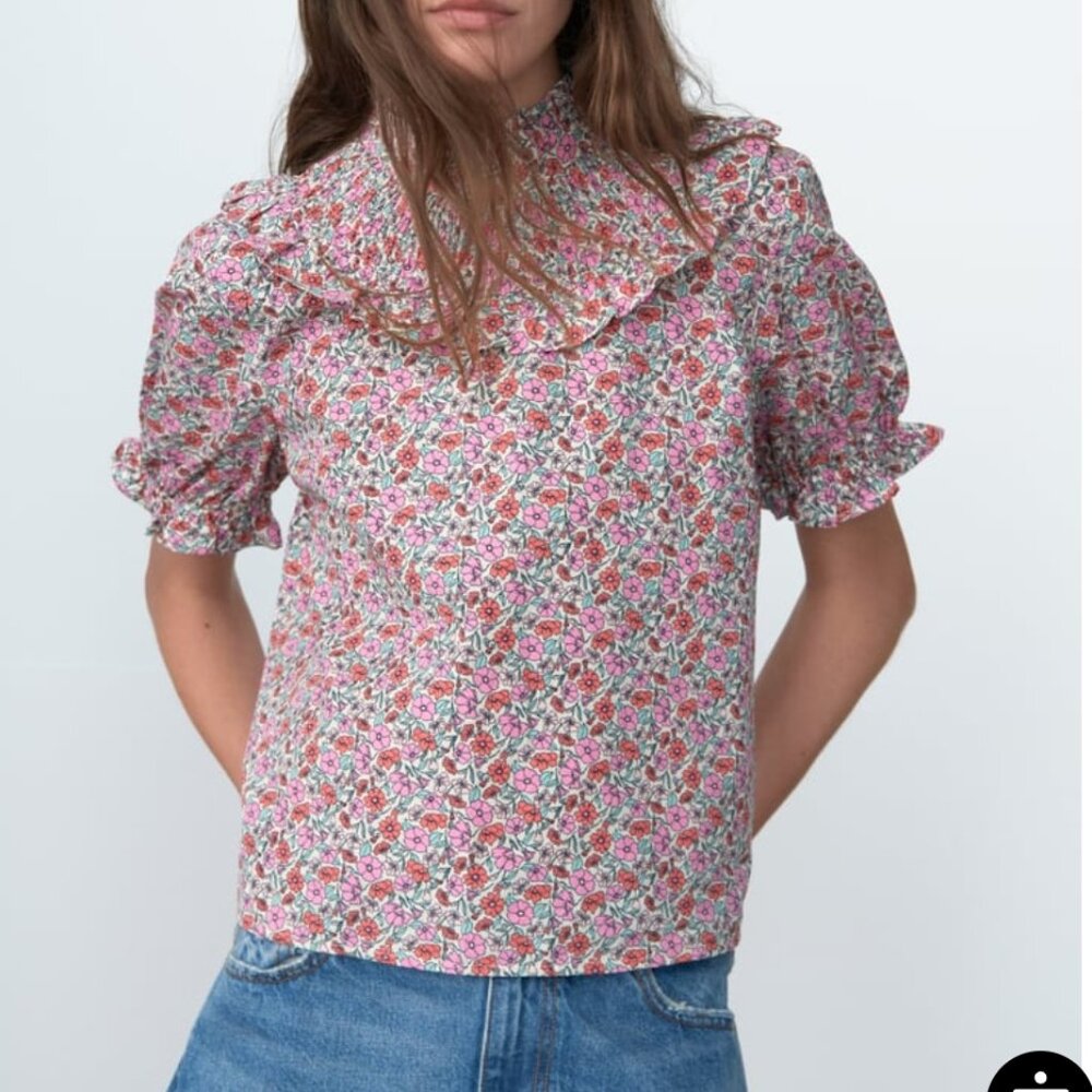 Zara Floral print poplin blouse
